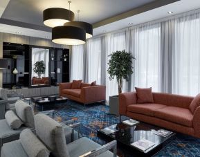 Lobby and coworking lounge at Leonardo Hotel Edinburgh Murrayfield.