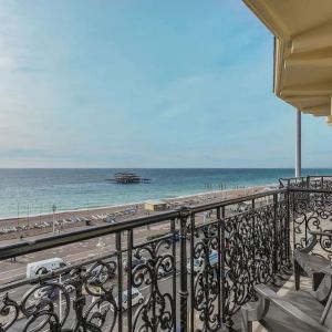 Terrace with beach view at The Grand Brighton. 