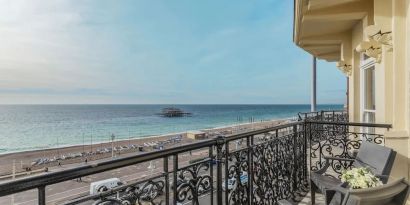 Terrace with beach view at The Grand Brighton. 