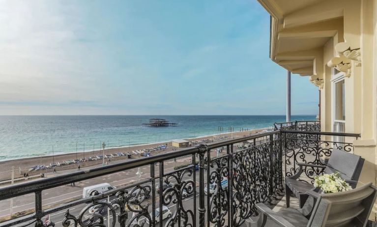 Terrace with beach view at The Grand Brighton. 