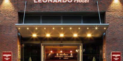 Hotel entrance at Leonardo Hotel Dublin Parnell Street.