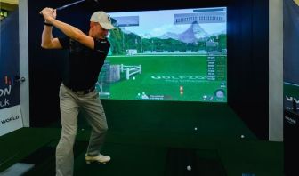 Indoor golf driving range available at The Dilly.  