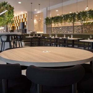 Dining area perfect for coworking at Leonardo Hotel Manchester Piccadilly. 