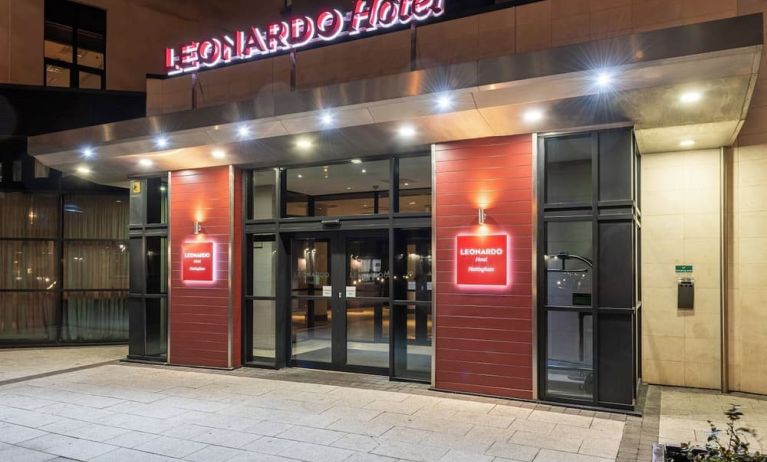 Hotel entrance at Leonardo Hotel Nottingham.