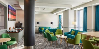 Coworking space and lounge area at Leonardo Hotel Newcastle.