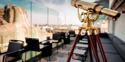 Rooftop terrace perfect for coworking at Hotel Gotham. 