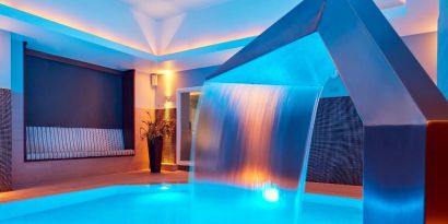 Relaxing indoor pool with swan neck fountain  at The Midland - A Leonardo Royal Hotel.