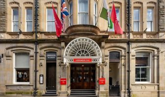 Hotel entrance at Leonardo Hotel Cardiff.