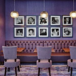 Stylish interior of hotel bar at Leonardo Hotel Milton Keynes.
