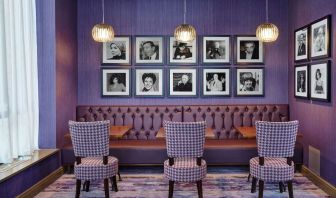 Stylish interior of hotel bar at Leonardo Hotel Milton Keynes.
