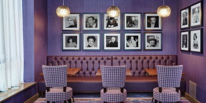 Stylish interior of hotel bar at Leonardo Hotel Milton Keynes.
