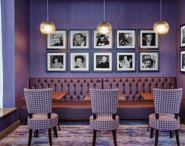 Stylish interior of hotel bar at Leonardo Hotel Milton Keynes.
