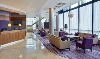 Lobby and coworking lounge at Leonardo Hotel Milton Keynes.