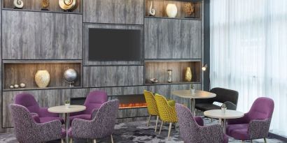 Lobby and coworking lounge at Leonardo Hotel Sheffield.