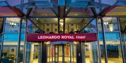 Hotel entrance at Leonardo Royal Hotel Brighton Waterfront.