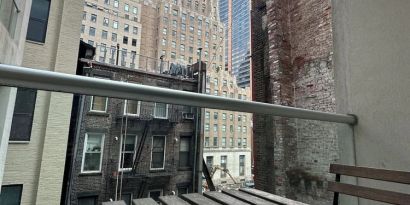 Terrace with city view at Tribeca Hotel FiDi.