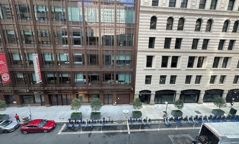 City view from day use room at Tribeca Hotel FiDi.