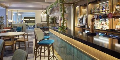 Hotel bar perfect for coworking at DoubleTree by Hilton Dartford Bridge.