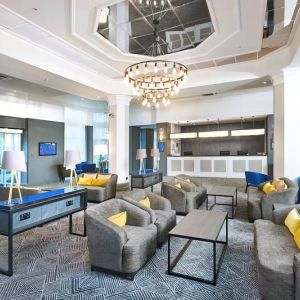 Lobby and coworking lounge at DoubleTree by Hilton Dartford Bridge.