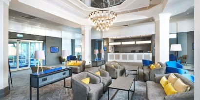 Lobby and coworking lounge at DoubleTree by Hilton Dartford Bridge.