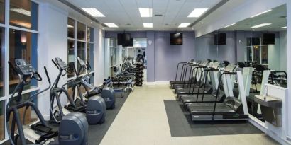 Fully equipped fitness center at DoubleTree by Hilton Dartford Bridge.