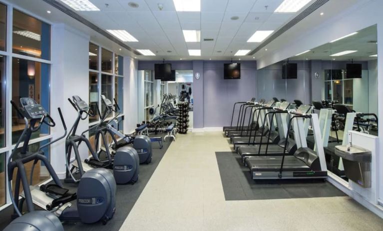 Fully equipped fitness center at DoubleTree by Hilton Dartford Bridge.