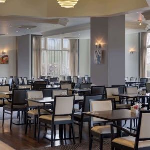 Dining area perfect for coworking at DoubleTree by Hilton Dartford Bridge.