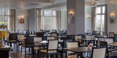 Dining area perfect for coworking at DoubleTree by Hilton Dartford Bridge.