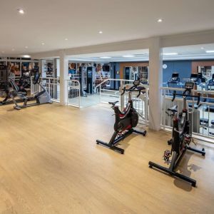 Well equipped fitness center at Hilton Northampton.