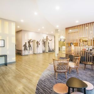 Lobby and coworking lounge at Hampton By Hilton Blackpool. 