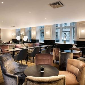 Dining area perfect for coworking at Hilton Edinburgh Carlton.