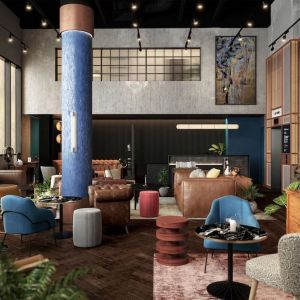 Lobby and coworking lounge at The Gantry London, Curio Collection By Hilton.