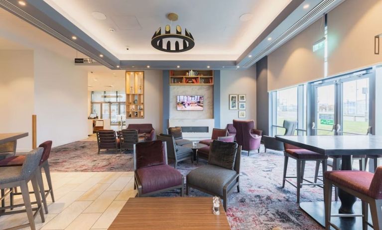 Lobby and coworking lounge at Hilton Garden Inn Birmingham Airport.