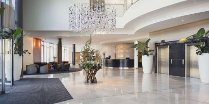 Elegant lobby workspace at the Hilton Reading.