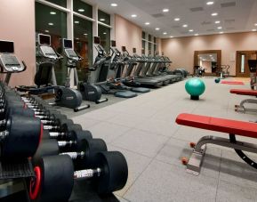 Fitness center with treadmills and machines at the Hilton Reading.