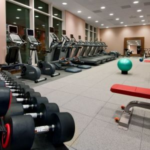 Fitness center with treadmills and machines at the Hilton Reading.