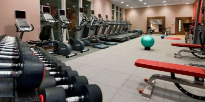 Fitness center with treadmills and machines at the Hilton Reading.