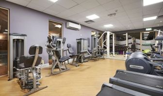 Fitness center with treadmills, machines and equipment at the DoubleTree by Hilton Newbury North.