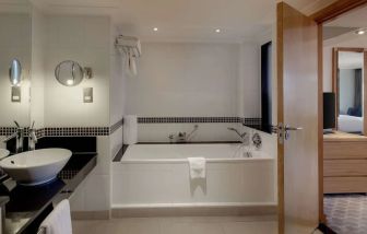 Guest bathroom at Hilton London Watford.