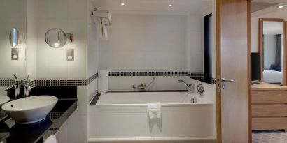 Guest bathroom at Hilton London Watford.