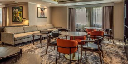 Lobby lounge perfect for co-working at Hilton London Watford.