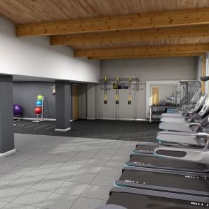 Fitness center with treadmills, machine and equipment at Hilton London Watford.