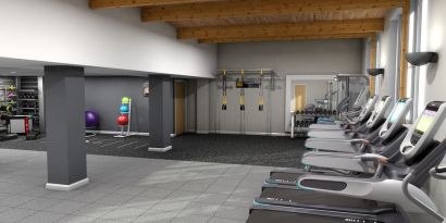 Fitness center with treadmills, machine and equipment at Hilton London Watford.