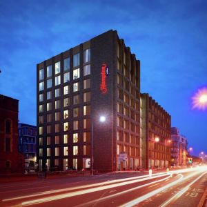 Hotel exterior and landmark at the Hampton by Hilton Manchester Northern Quarter.