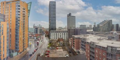 Room view at the Hampton by Hilton Manchester Northern Quarter.