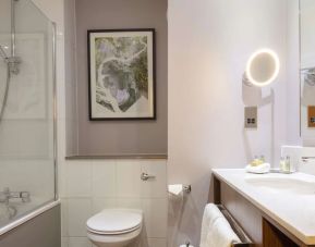 Guest bathroom with shower at DoubleTree By Hilton Edinburgh Airport.