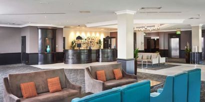 Lobby and coworking lounge at DoubleTree By Hilton Coventry.