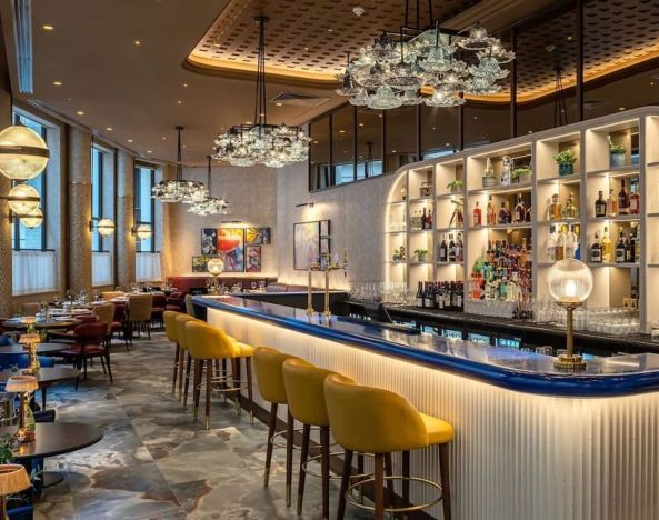 Stylish hotel bar at Lost Property St. Paul's London, Curio Collection By Hilton.