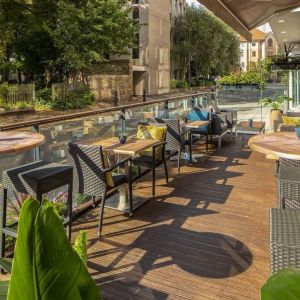 Terrace perfect for coworking at Hilton Garden Inn Bristol City Centre.