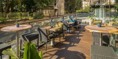 Terrace perfect for coworking at Hilton Garden Inn Bristol City Centre.